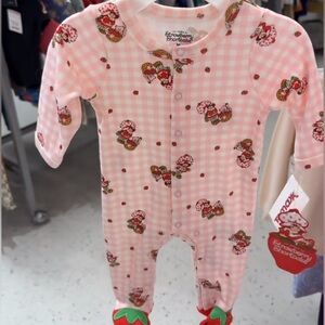 Strawberry Shortcake Pink Gingham Infant Footie with Strawberry Print
